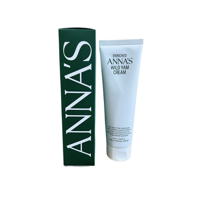 A product shot displaying the box and tube for Enriched Anna's Wild Yam Cream.