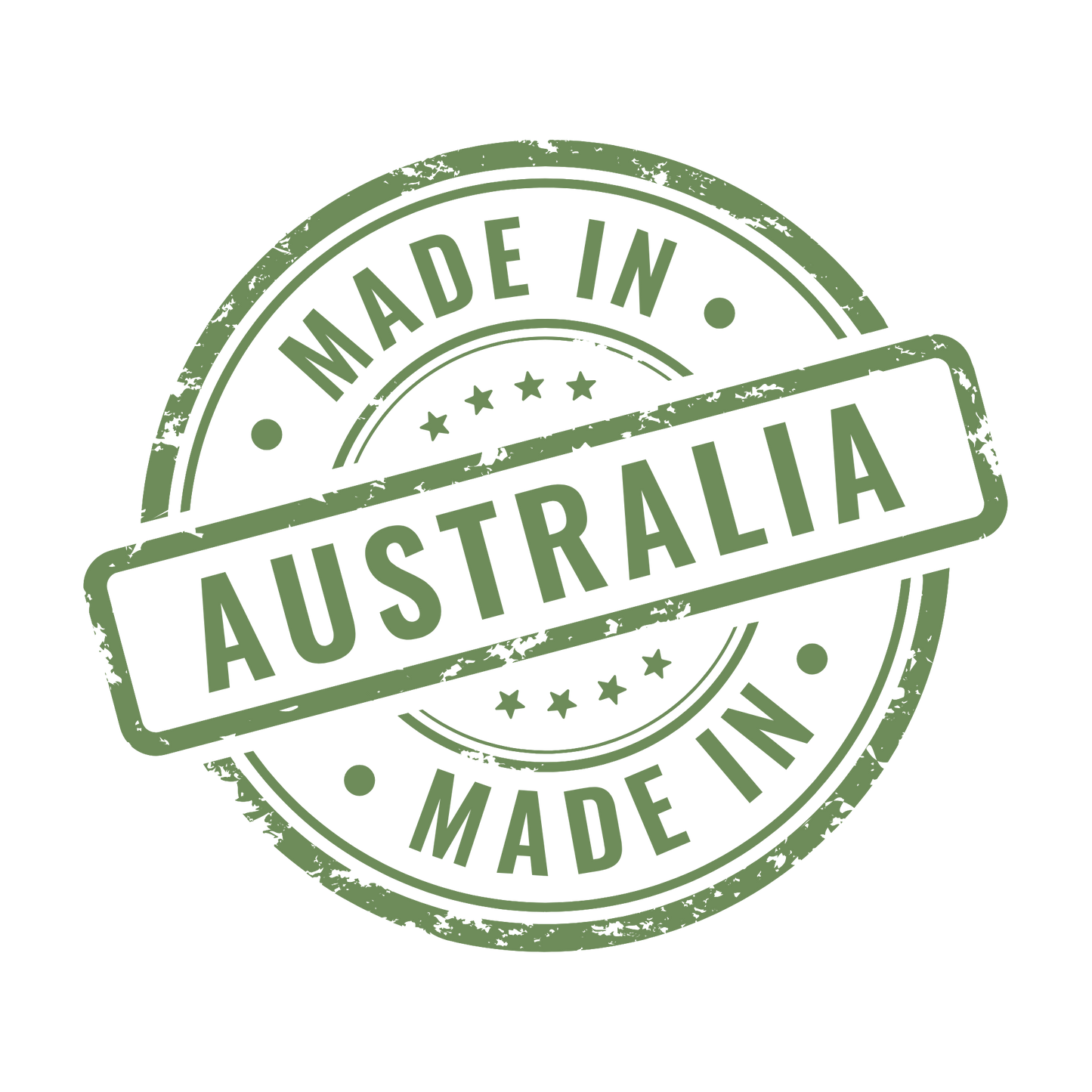 Green distressed "Made in Australia" certification seal icon on a transparent background.