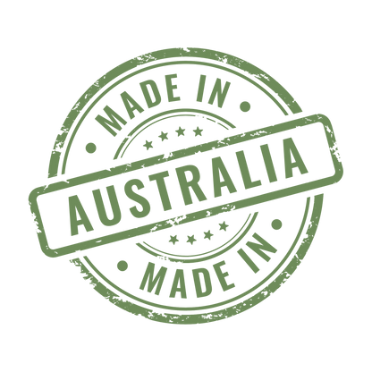 Green distressed "Made in Australia" certification seal icon on a transparent background.