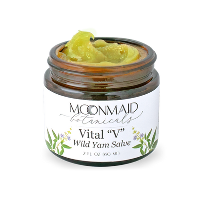 Jar of Moonmaid Botanicals Vital Vulva Wild Yam Salve on a white background 