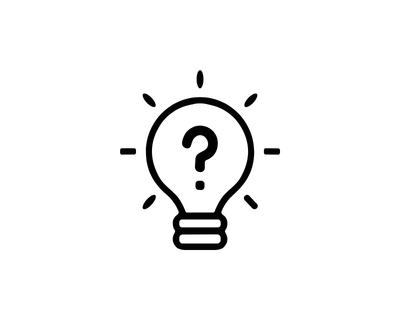 Black line icon of a glowing lightbulb with a question mark inside, used for a natural hormone wellness FAQ section.